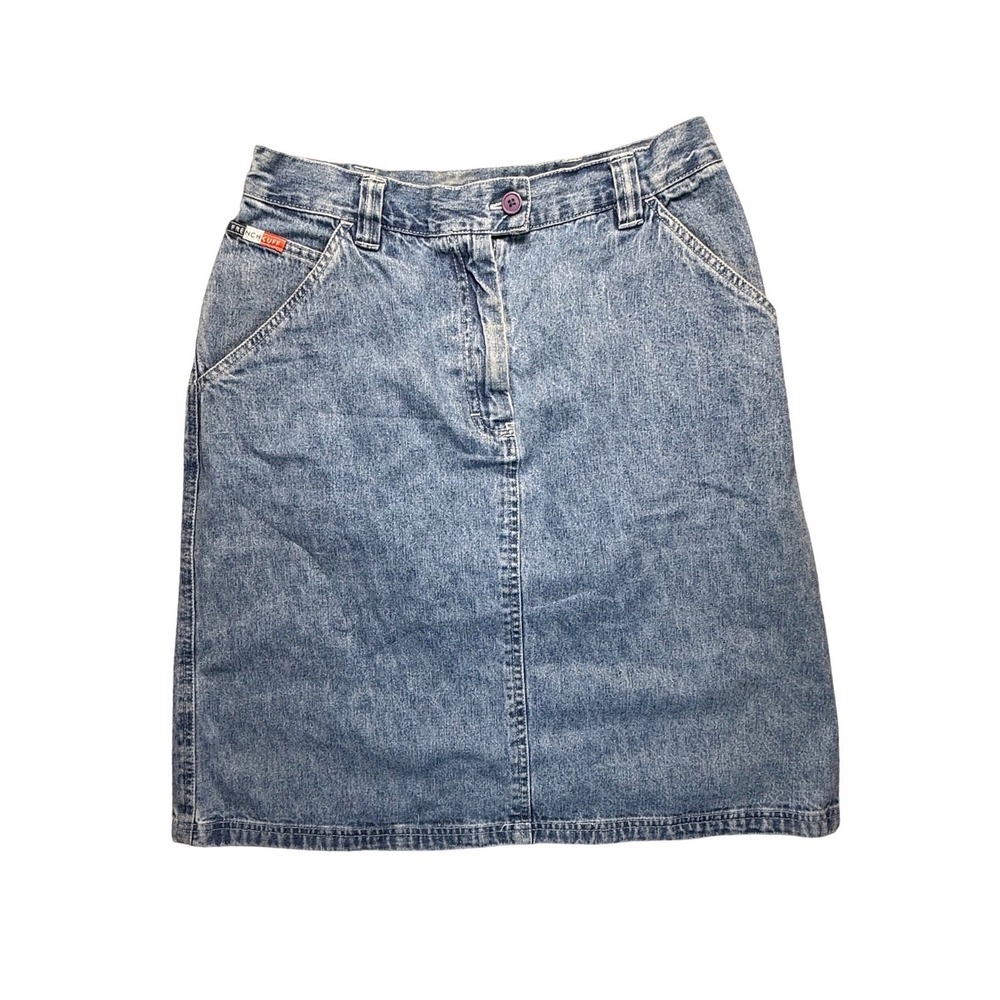 French Cuff Denim Skirt Sz 10 29" Waist Blue Jean Y2K 90s Minimalist Midi Cotton